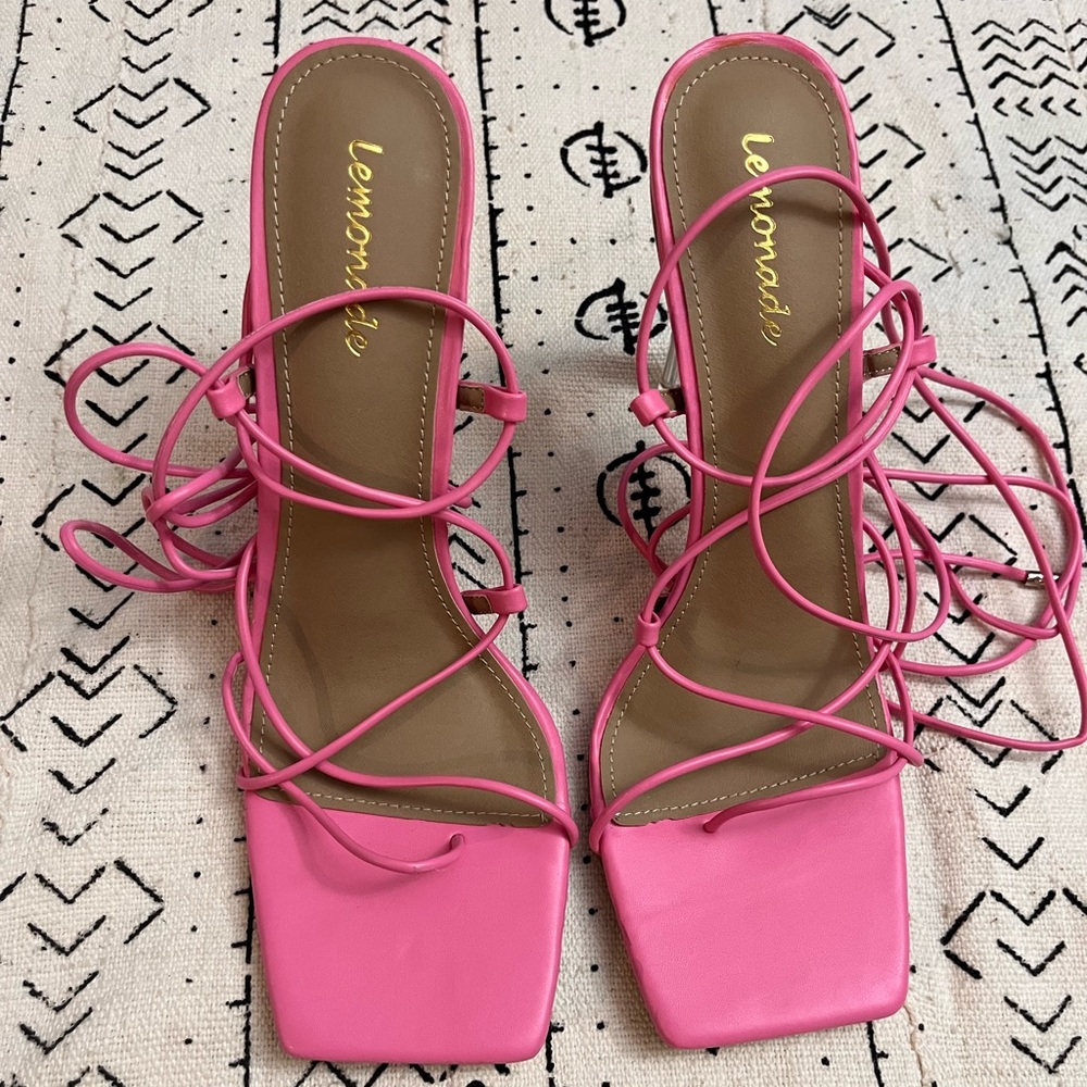 Lemonade Lace Up Pink High Heel 5” Sandals